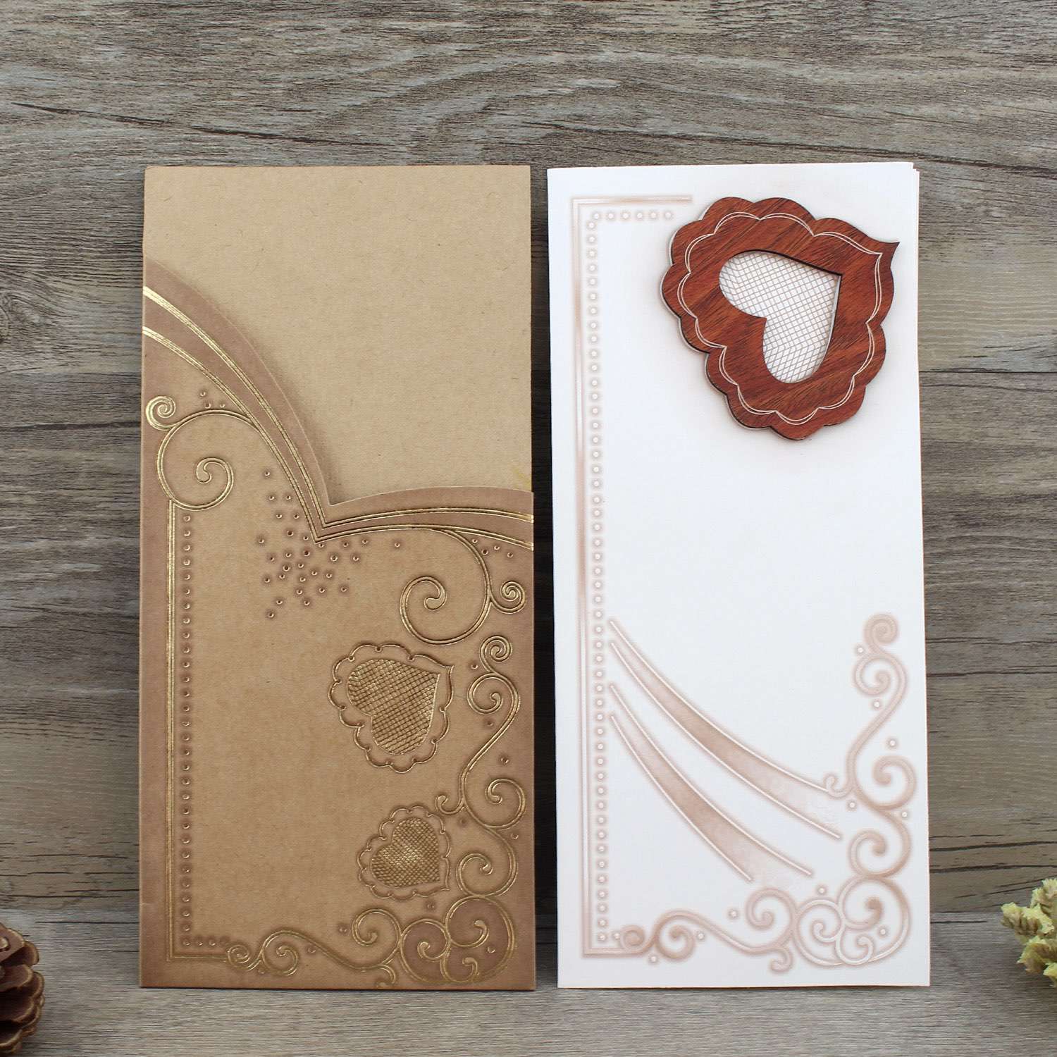 Pocket Invitation Card Wooden Decoration Invitation Card Half Fold Invitation
